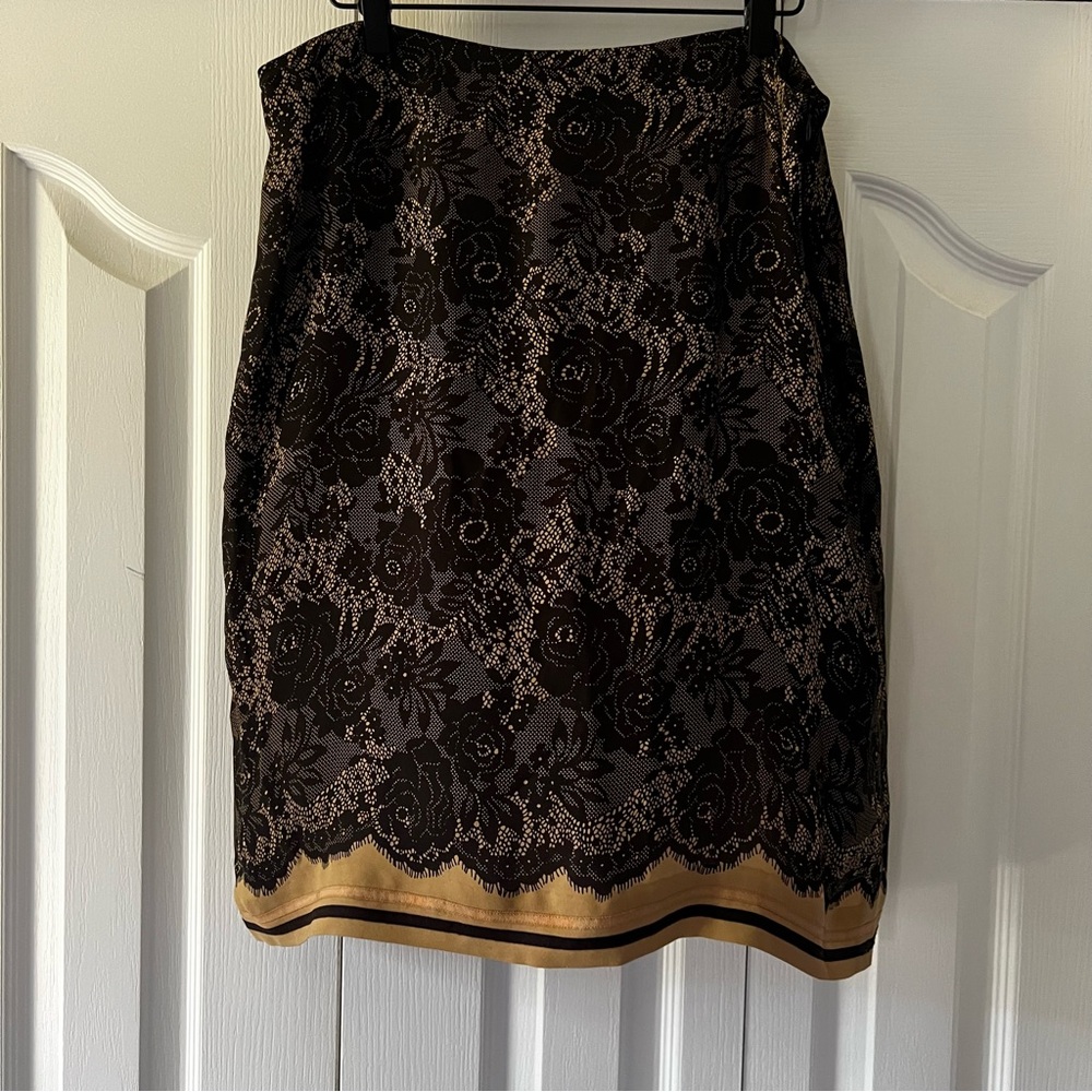 Alfani Black and Tan Knee-Length Silk Pencil Skirt Size 16